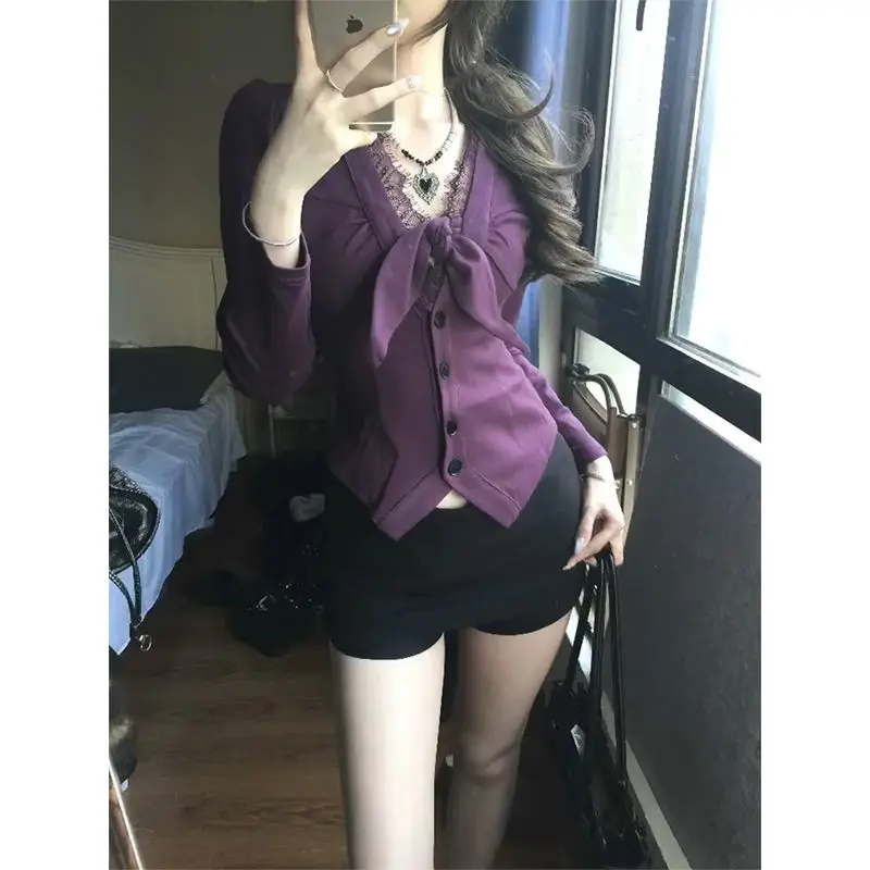 Sexy T-shirt Y2k 2000s Slim Aesthetic Harajuku Crop Top Goth Punk Vintage Fairycore Elegant Woman Clothes Lace Hot Girl Emo Tees
