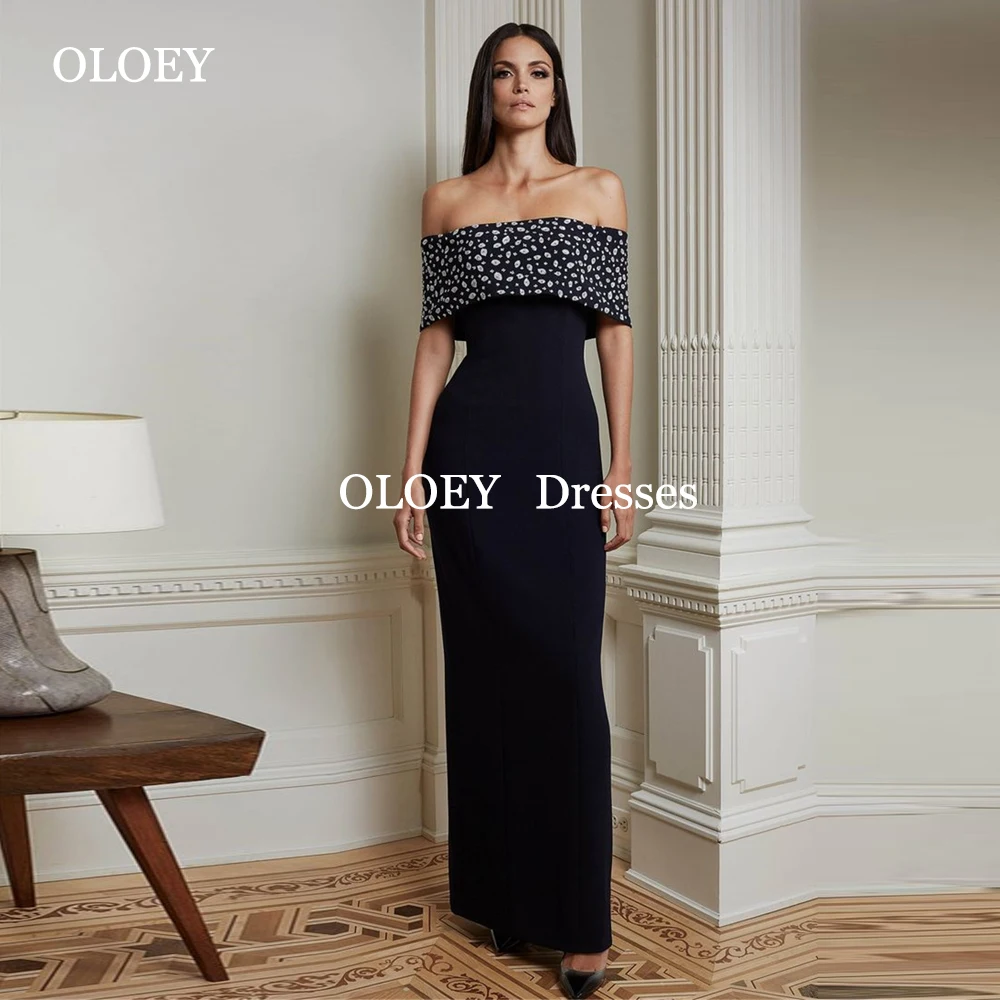 

OLOEY Elegant Beads Black Straight Formal Evening Dresses Floor Length Off Shoulder Straight Wedding Party Gowns Customized