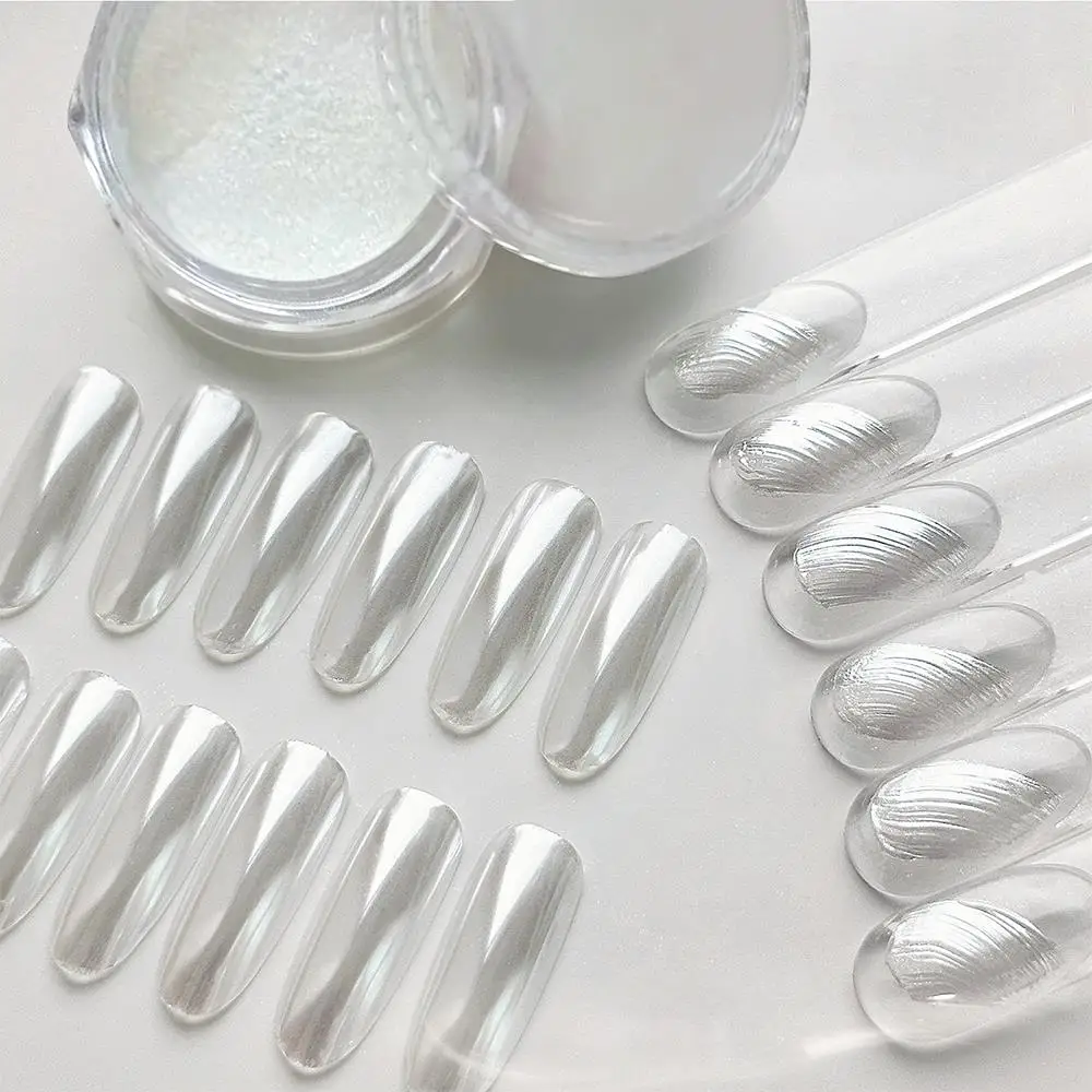 1Jar Shimmer White Pearl Nail Art Powder Net-0.2g Magic Mirror Chrome Nails Pigment for Nails Decoration Manicure Rubbing Dust