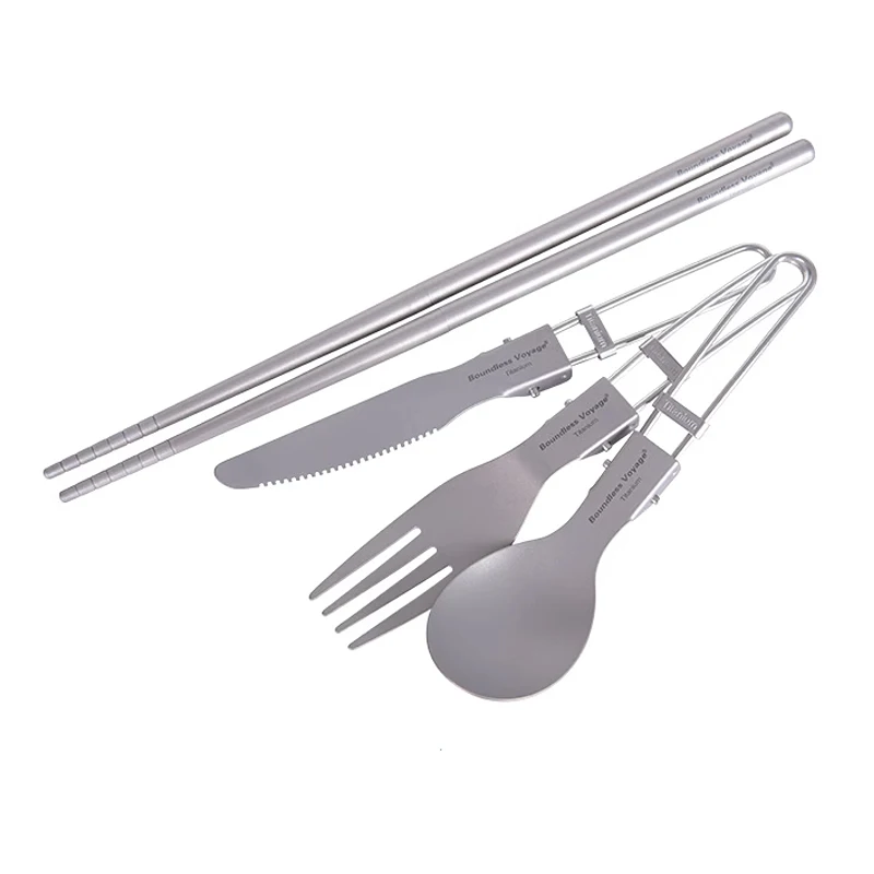 Pure Titanium Knife,Fork,Chopsticks,Spoon Tableware Combination Set, Foldable Lightweight Portable,Outdoor Camping Travel, A1380 view 6