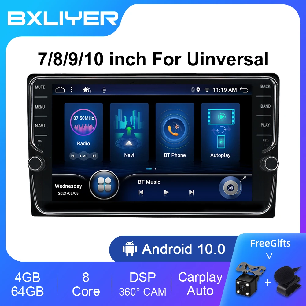 Carplay DSP 4G+64G 9 inch 1 DIN universal Android 12.0 Car Audio GPS Radio Video Player Stereo Auto BT Head unit wifi usb sd SWC