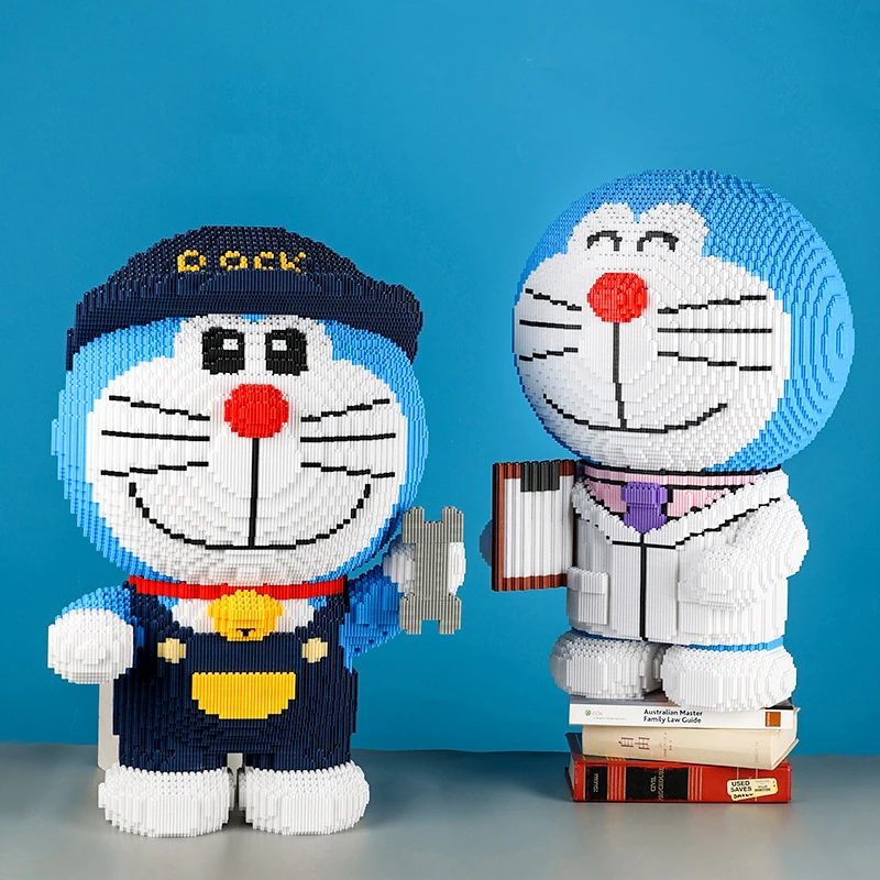 Big Doraemon COS The God Of Wealth Building Block Cartoon Blue Cat Model Assembled Magic Bricks Toy For Kids Birthday Gift