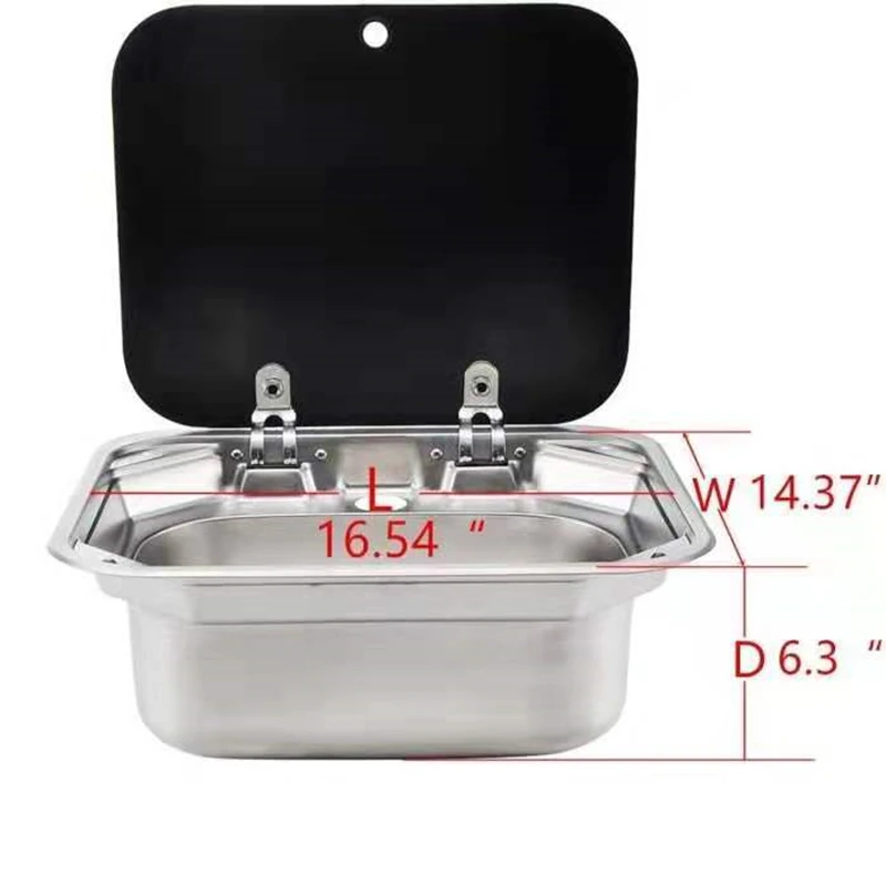 Top‑Selling 304 Stainless Steel RV Sink, Hand Wash Basin with Tempered Glass Cover for Caravan Camper Van Yacht Boat