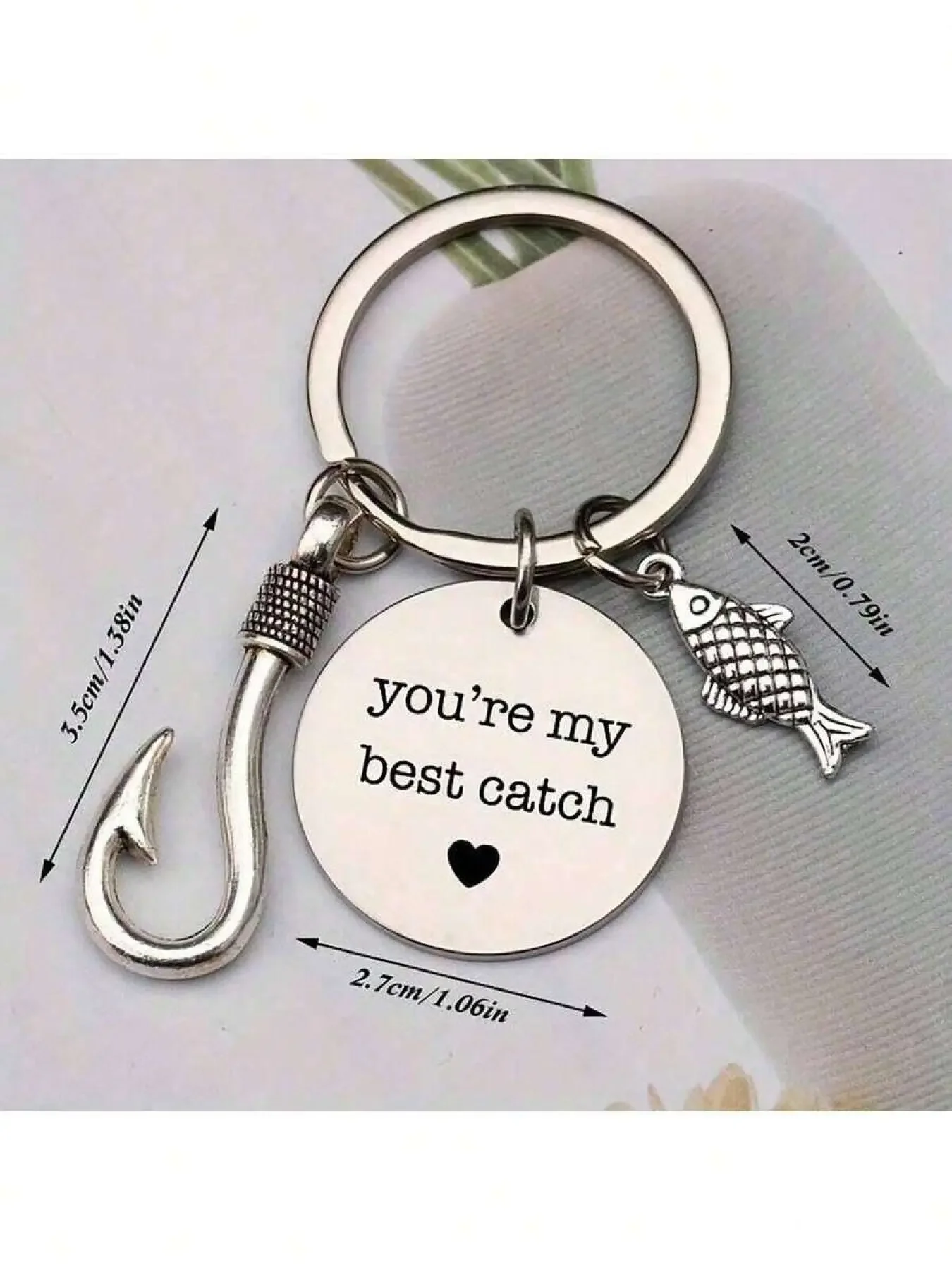 1pcs Stainless Steel Fish Hook Keyring Engraved Slogan Y2K Pendant With Card Lanyard