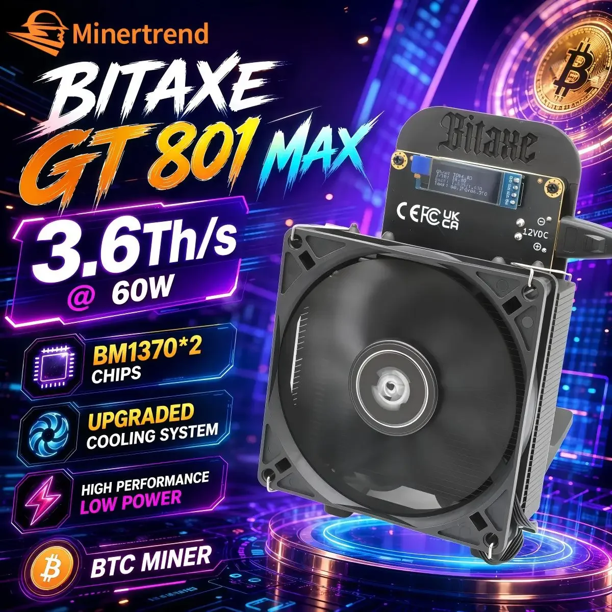Bitaxe GT 801 Max 3.6Th/s Hochleistungs-Solo-Gerät mit zwei BM1370-Chips
