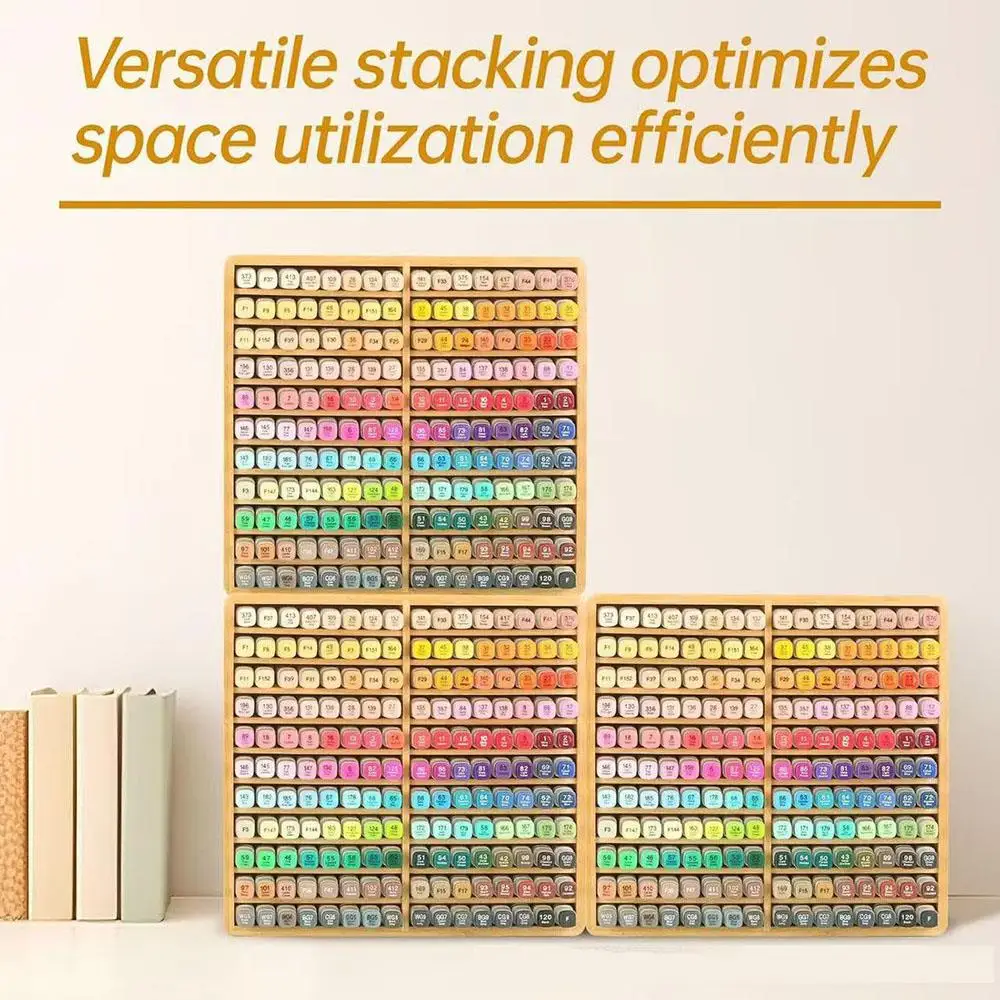 Bamboo Desktop Watercolor Pen Storage Box Student Office Pen Holder Painting Brush Storage Rack Multi-layer Stationery Supplies