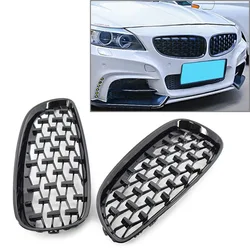 Car Front Kidney Mesh Grille For BMW E89 Z4 2009 2010 2011 2012 2013 2014 2015 2016 Diamond Meteor Style Gloss Black Grill 2Pcs