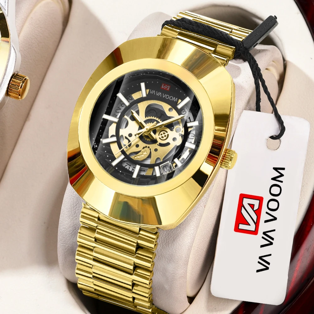 VA VOOM 2514 Reloj Hombre Fashion Luxury Watch Steel Strip Hollow Calendar Waterproof Luminous Quartz Watch Watches for Men