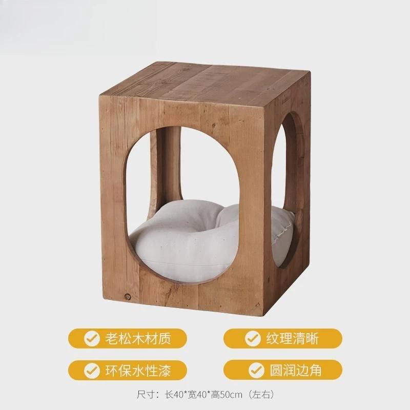 People and cats share coffee table, cat nest Japanese-style sofa side table, solid wood square table creativity, bedside table