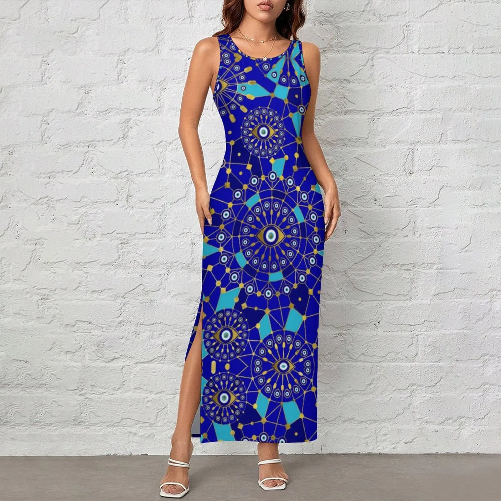 Abstract Evil Eye Dress Sleeveless Geometry Print Club Sexy Maxi Dresses Summer Street Wear Graphic Bodycon Dress Big Size