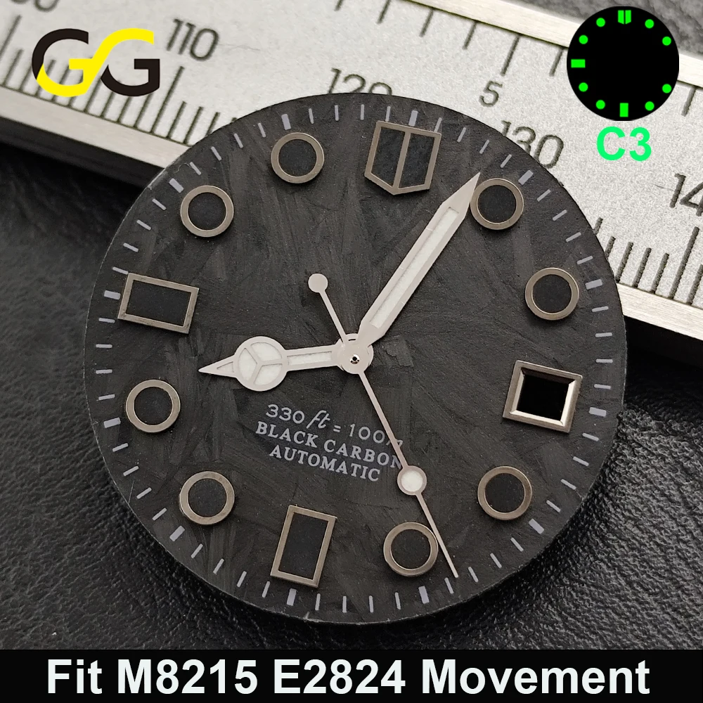 Hot Sale 28.5mm Carbon Fiber Green C3 Luminous Dial Replacement Part Fit NH34 NH35 8215 ETA2824 Mechanical Watch DIAL Custom