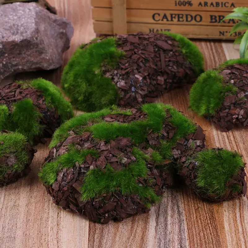 6 Pieces Artificial Moss Rocks Decorative Faux Moss Tree Bark Covering Stone for Fish for Tank Garden Terrariums Decorat B03E