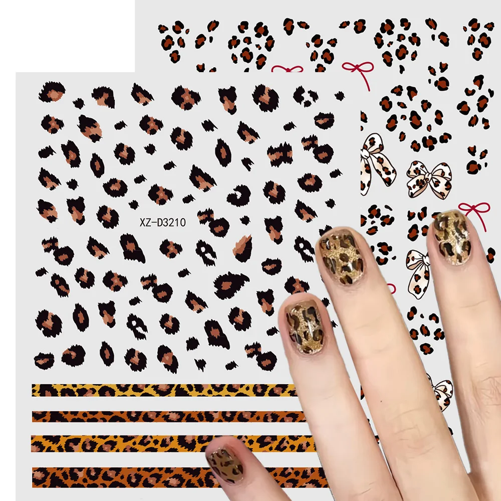 

3D Leopard Print Bow Nail Art Stickers Sexy Charming Pink Bowknot Leopard Marble Nail Decals Self-Adhesive Fashion Manicure Deco