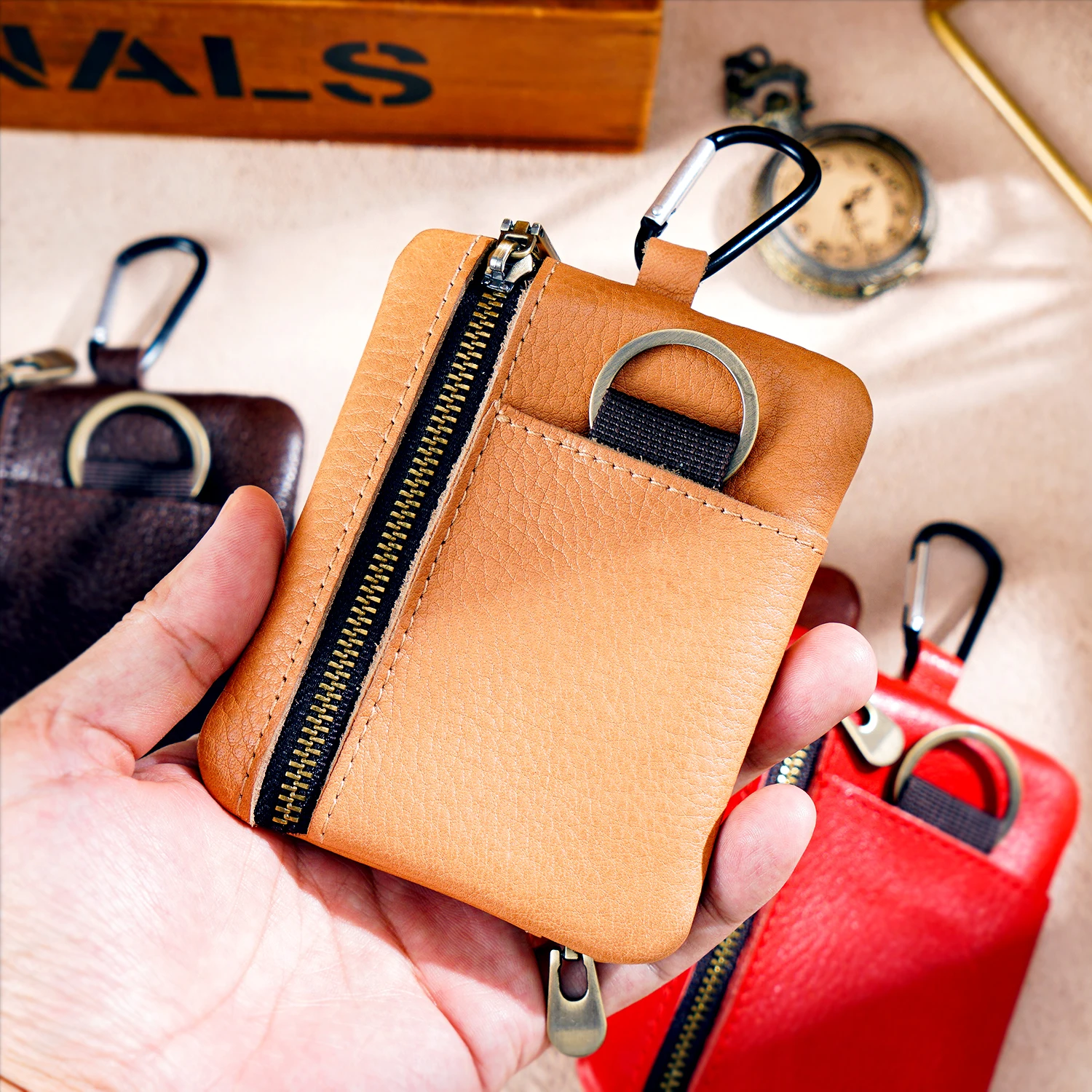 

Original Japanese-Style Mini Leather Coin & Card Holder, Zippered Compact Wallet for Youth Outdoor Sports, Portable Organizer Po