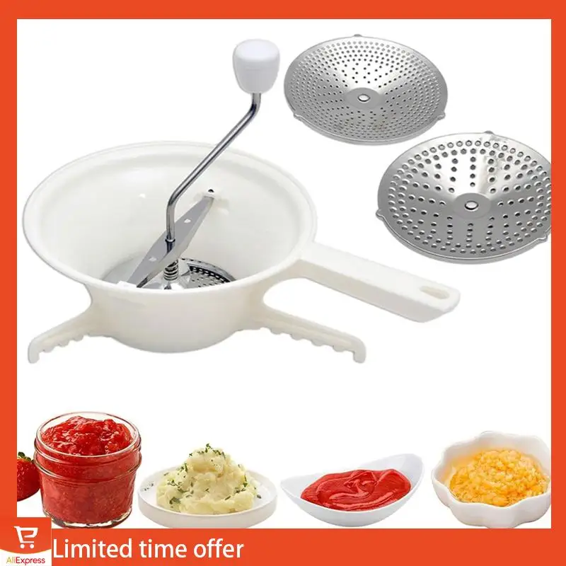 Fresh 2X Food Mill For Vegetable Cutter With 3 Interchangeable Discs Food Mill Hand Cutter Milling For Tomato Sauce Potatoes