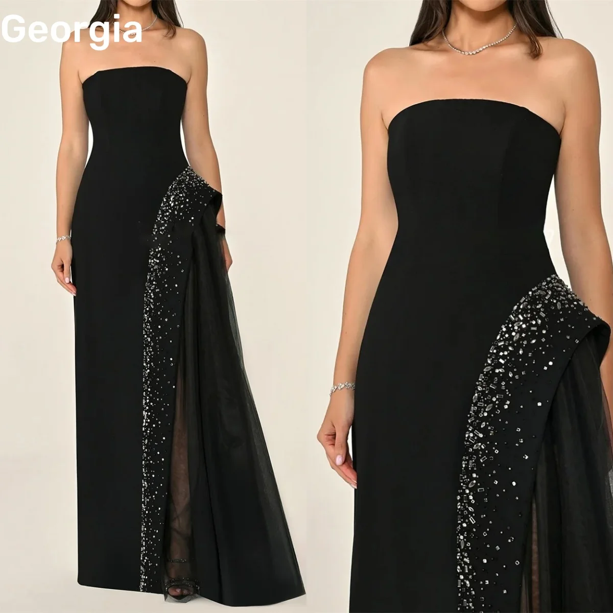 فساتين سهرة Customize Column Strapless Elegant Party Dresses For Women Floor-Length Beaded Zipper Sleeveless Formal Occasion Dre