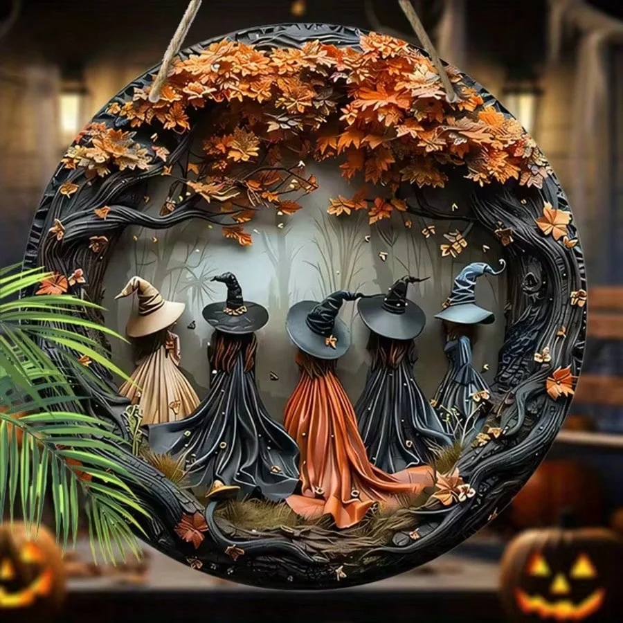 Halloween Gothic Witch Wooden Hanging Tag Halloween Jungle Fun Home Decor Horror Elements Wooden Hanging Decor Halloween Party