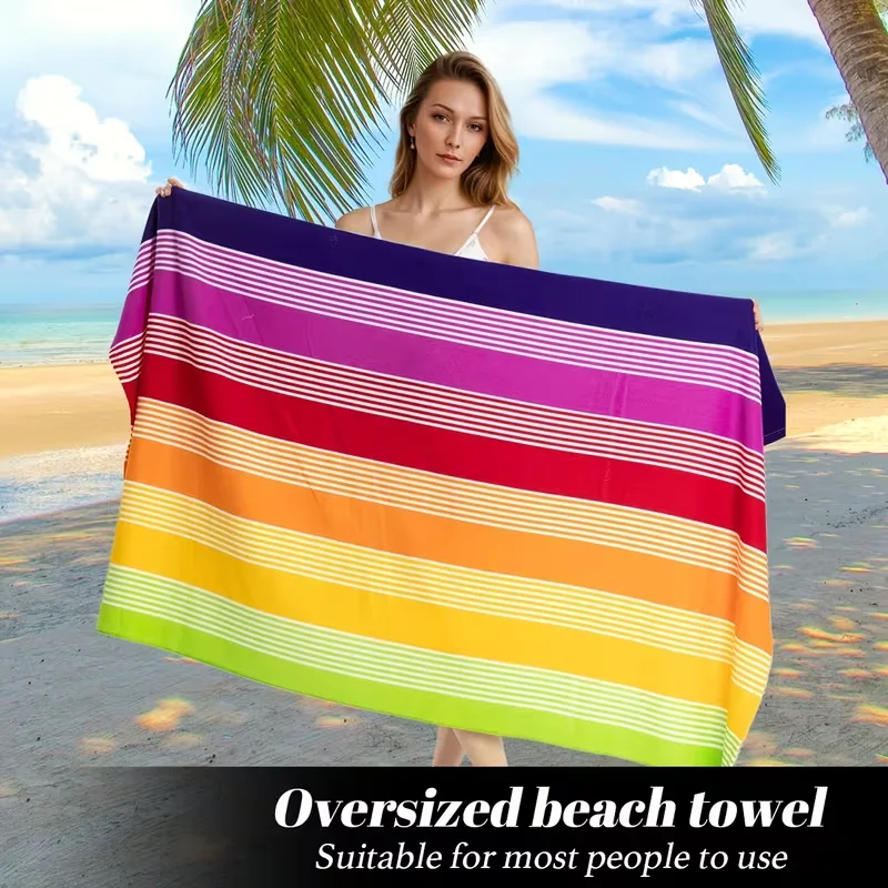 Super Beach Towel with Rainbow Stripe Design Soft and Absorbent Multifunctional Towel with Excellent Wrapping Ability Bath Towel