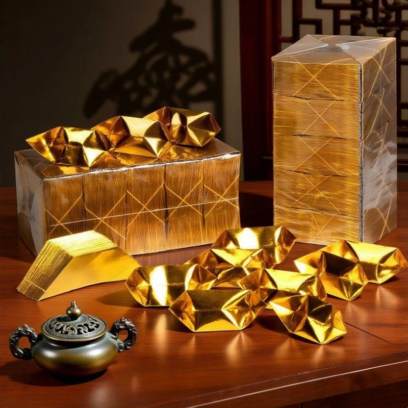 Golden Ingot Blanks Golden aluminum foil Handmade Origami Pre-cut Thickened Aluminum Foil Golden Yuanbao Paper