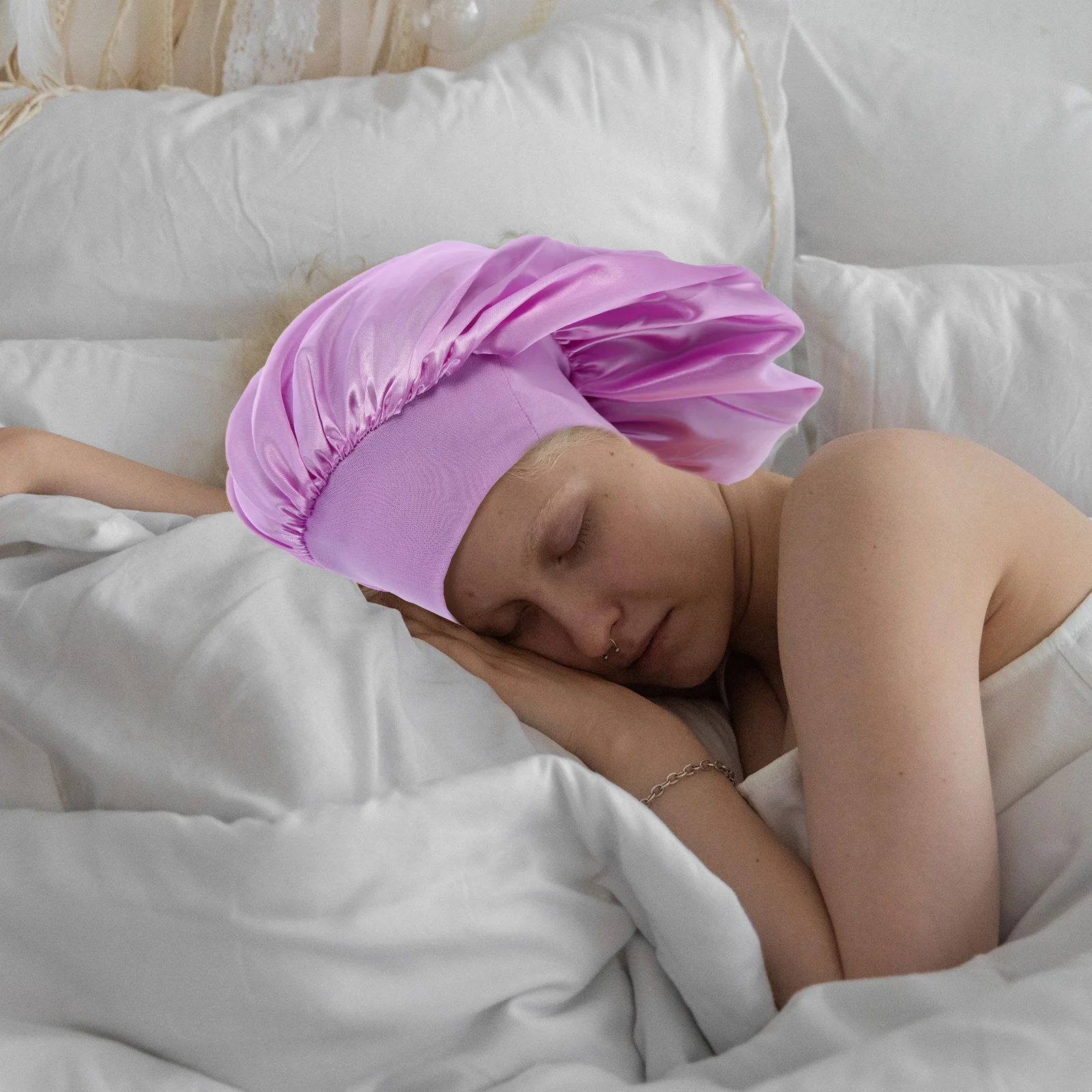 

2Pcs Satin Stretchable Sleep Bonnets Women Elastic Hair Caps for Chemo Hair Loss Prevention Night Hats Soft Design