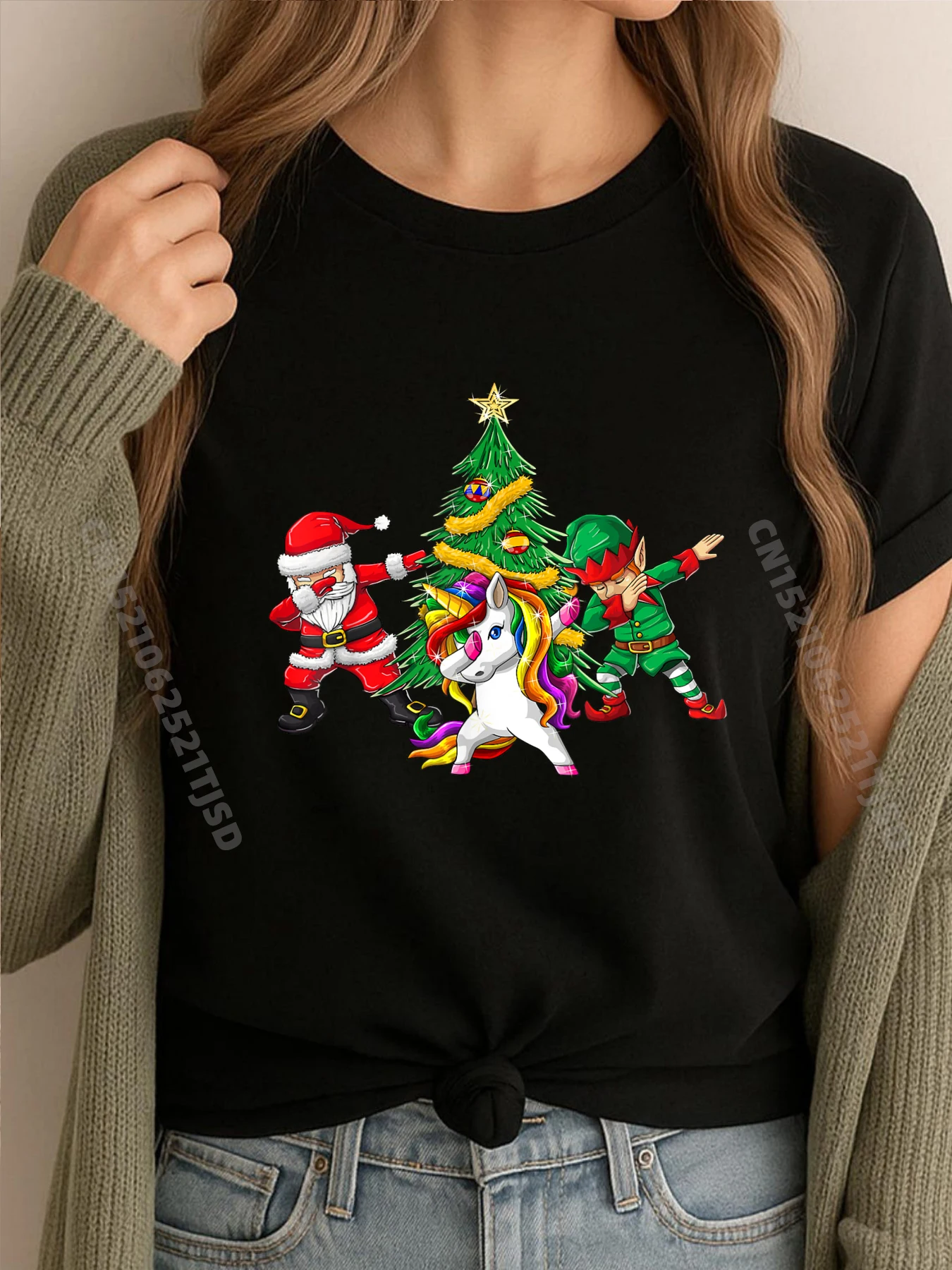 

Футболка с принтом Санта-Эльфа и единорога для мальчиков, хлопковые удобные мужские рубашки с надписью