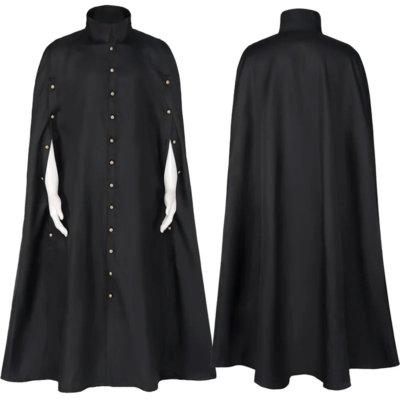 

loween Bla Collar Long Robe Men's k Sle Svel Wizarding Cloak Cosplay Ranger Large Poncho Polyester Material