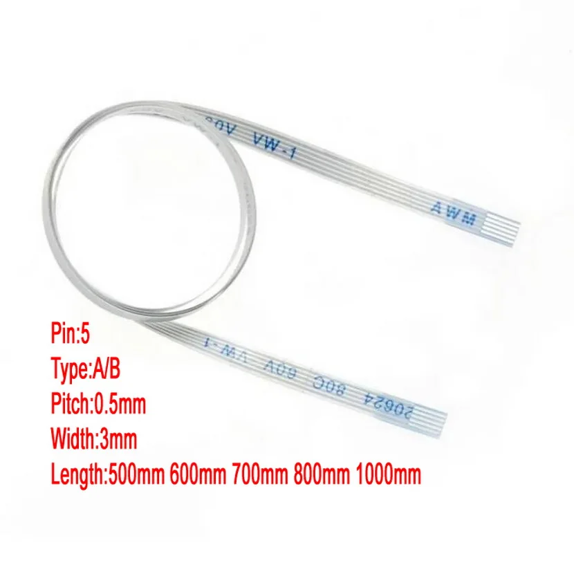 5Pin 0.5mm Pitch FFC FPC AWM 20624 80C 60V VW-1 A+B Type Flat Flexible Cable 500mm 600mm 700mm 800mm 1000mm Width 3mm