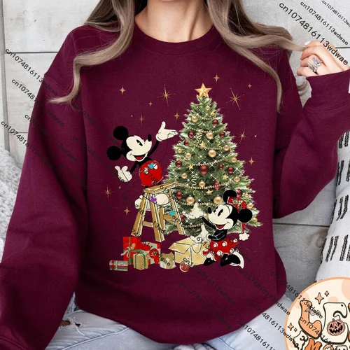 Imagen 2 del producto Sudadera Retro con diseño de árbol de Navidad de Mickey Minnie, jersey de cuello redondo de Navidad de Disney Mouse 2025, sudadera de pareja de Navidad de Disney