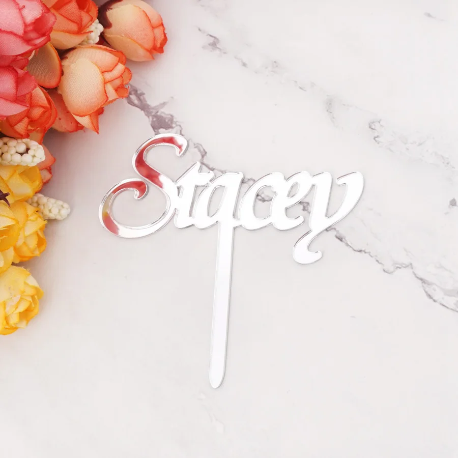 One Piece 8cm height Personalized Custom Name Desk Top Ornament Acrylic Mirror Baby Shower Cake Topper Party Favors Guest Gift