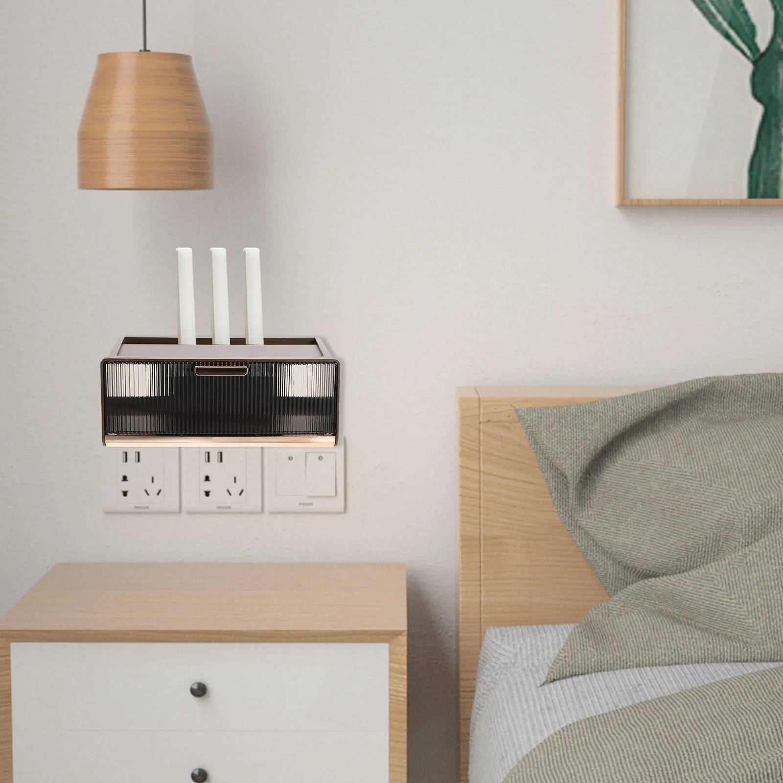 

Router Storage Box ABS Material Wall Mount Hide Router Cord Hider Outlet Reasonable Storage Wifi Office