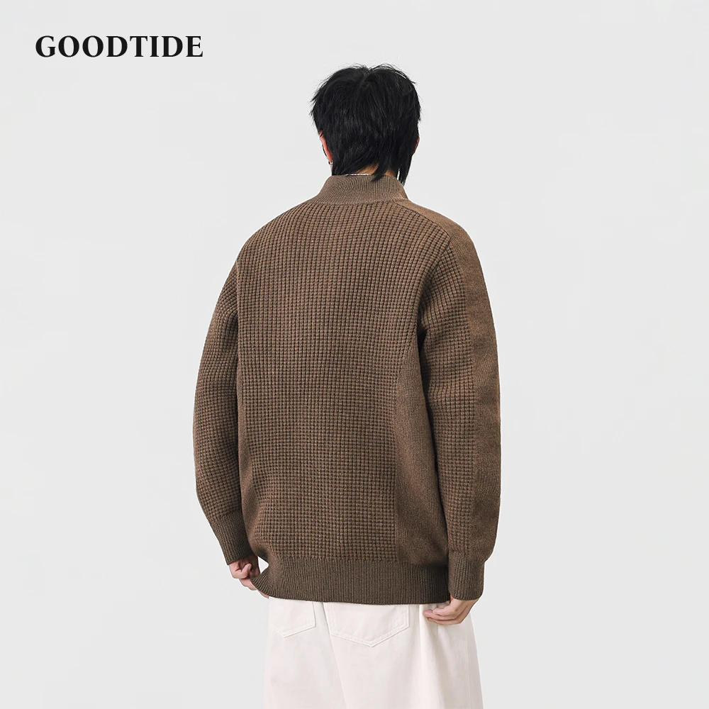 Fashion Men's Casual Half - Zip Mock Neck Sweater 2025 Winter New Waffle Knit Pullover Comfortable Soft Long Sleeve Jumper Top