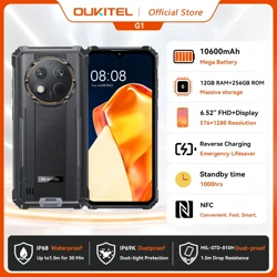 Oukitel G1 smartphone robusto Android 6,52 ''10600mAh 24GB + 256GB telefone robusto Android14 48MP HD + câmera celular