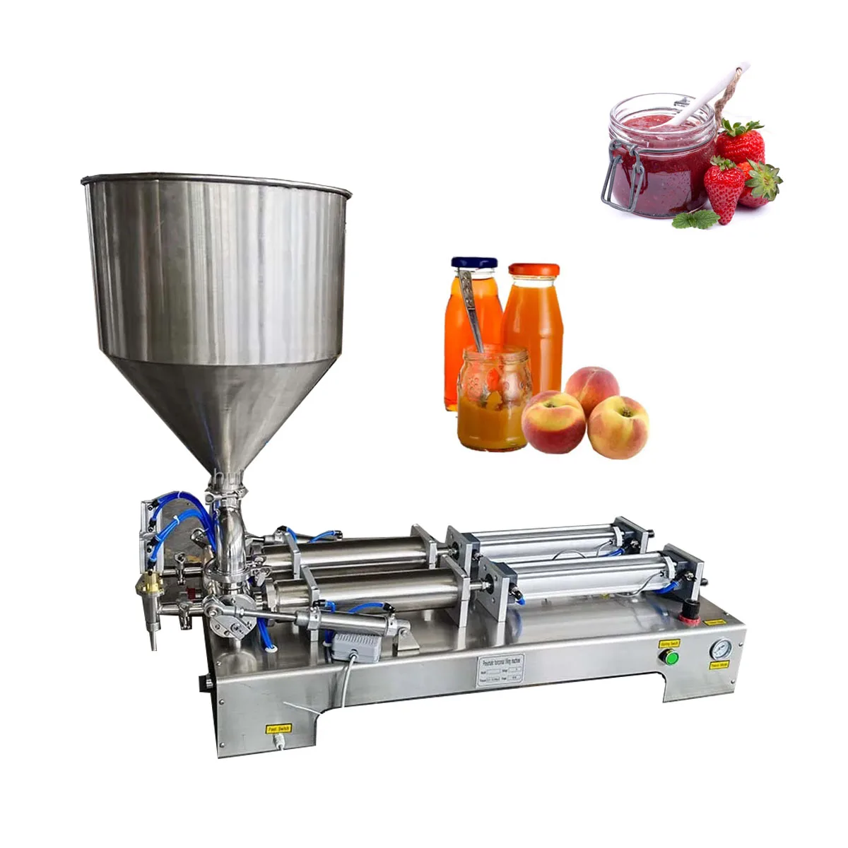 

Extra Large Head Valve Double Head 100-1000ml Colloid Nuts Paste Honey Filling Machine HJ-P03