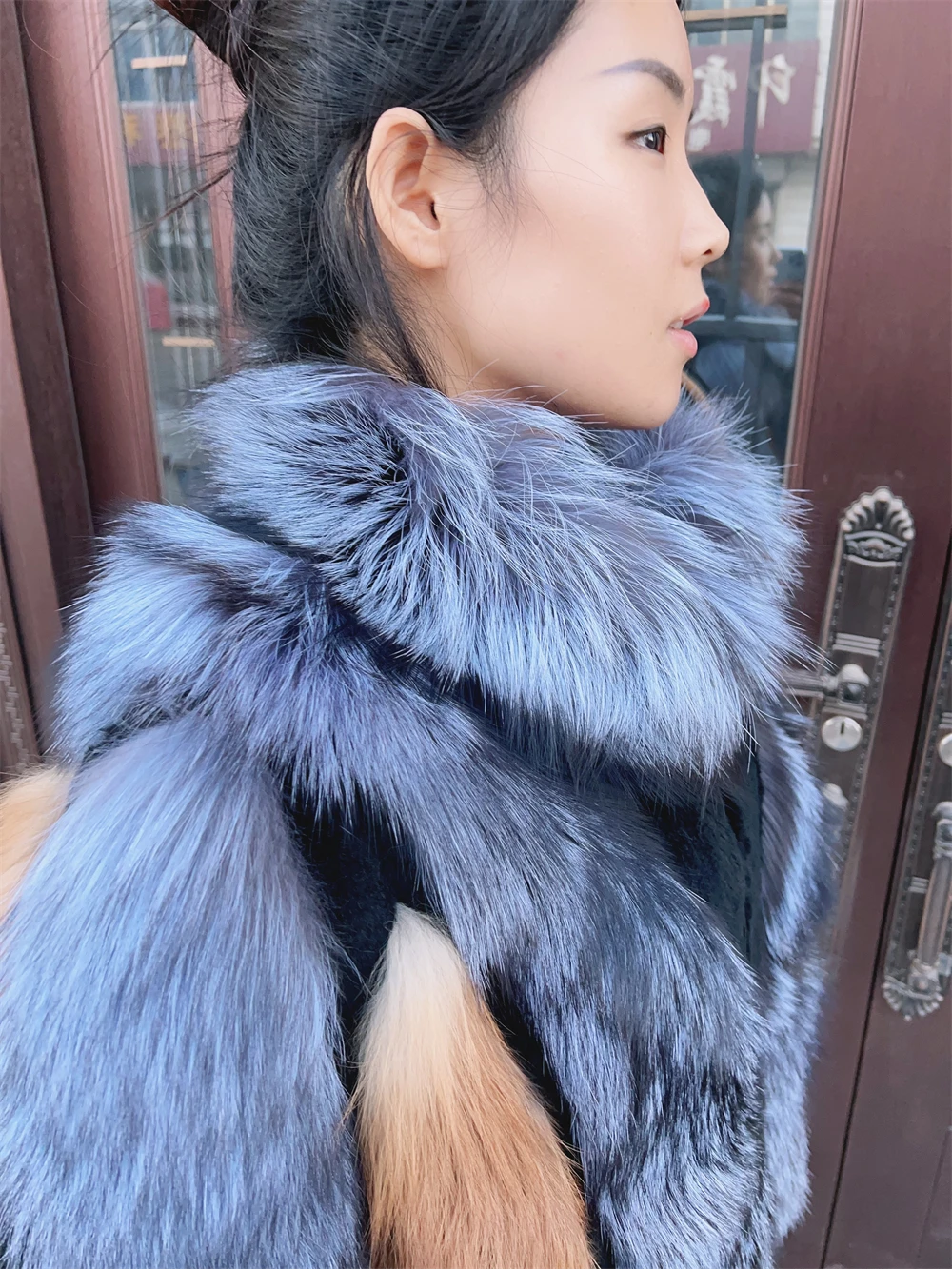 Silver Short Fox Fur Jacket With Collar Women Luxury Long Sleeves Plus Size Vest Female Genuine Thick Red Fox Fur Coat Winter