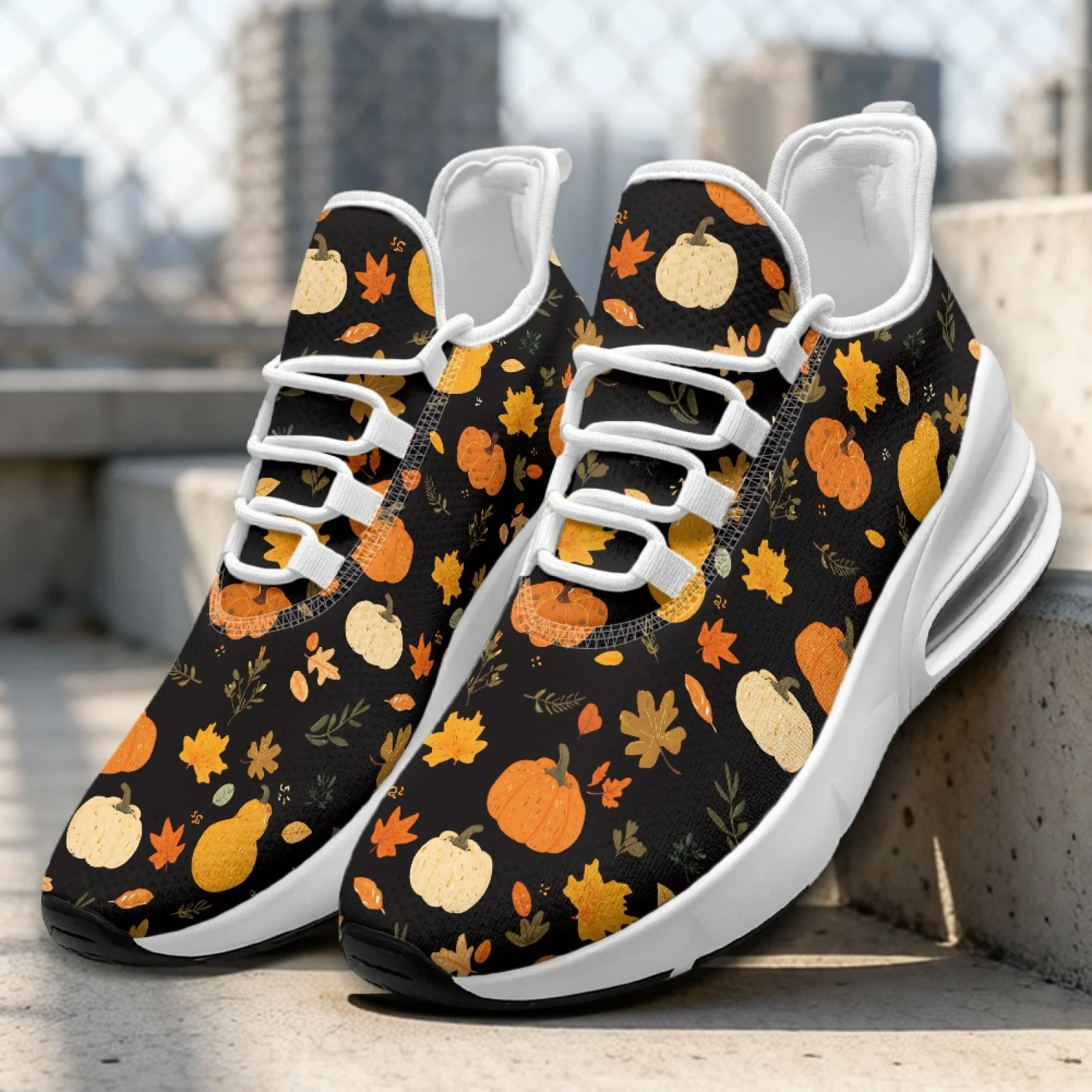 PENSTROLL Pumpkin Leaf Pattern Cushioned Breathable Womens Athletic Shoes Nurse Shoes for Teenagers Workout Sports