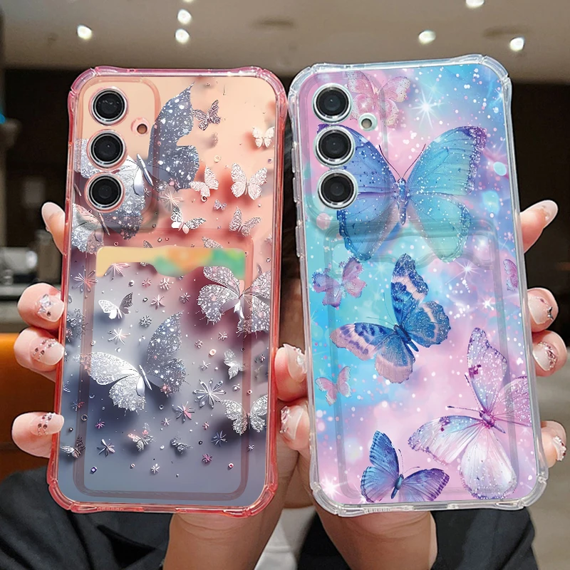 Dream Butterfly Pattern Clear Phone Case For Samsung Galaxy S26 S25 S24 S23 Ultra S22 Plus S25 Edge S24 FE Card Bag Wallet Cover view 3
