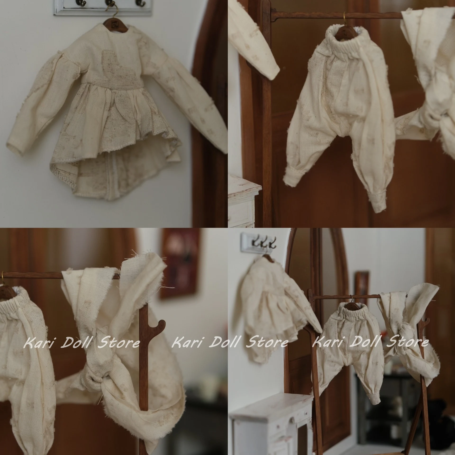Kari Doll Clothes and skirts Beige simple homely hairband shirt pants set for Landazz Landoudou Doll
