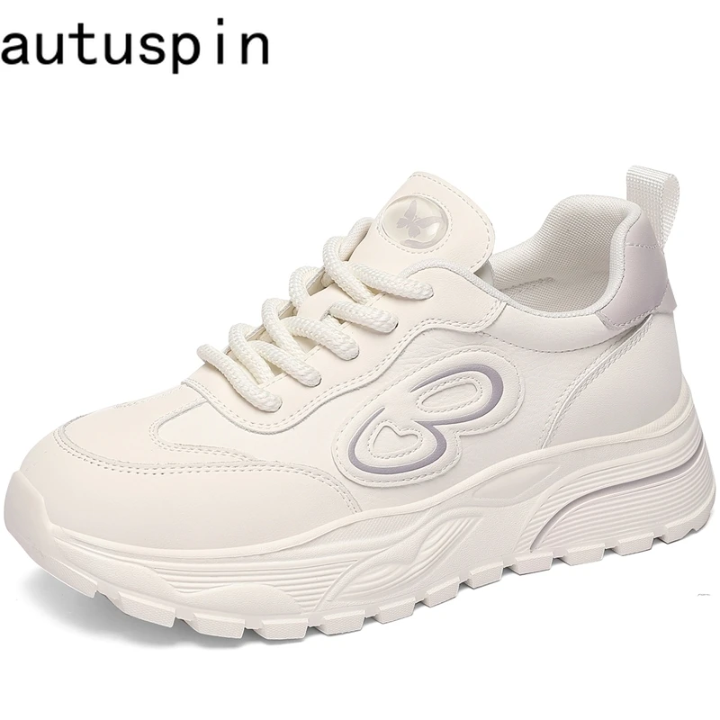 AUTUSPIN 34-40 modne damskie trampki nowa zimowa wiosna 2025 buty damskie Outdoor lekkie rekreacyjne skórzane obuwie do chodzenia