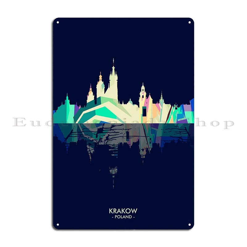 Krakow Skyline City Blue Metal Sign PaintingVintage Wall Decor Funny Design Tin Sign Poster