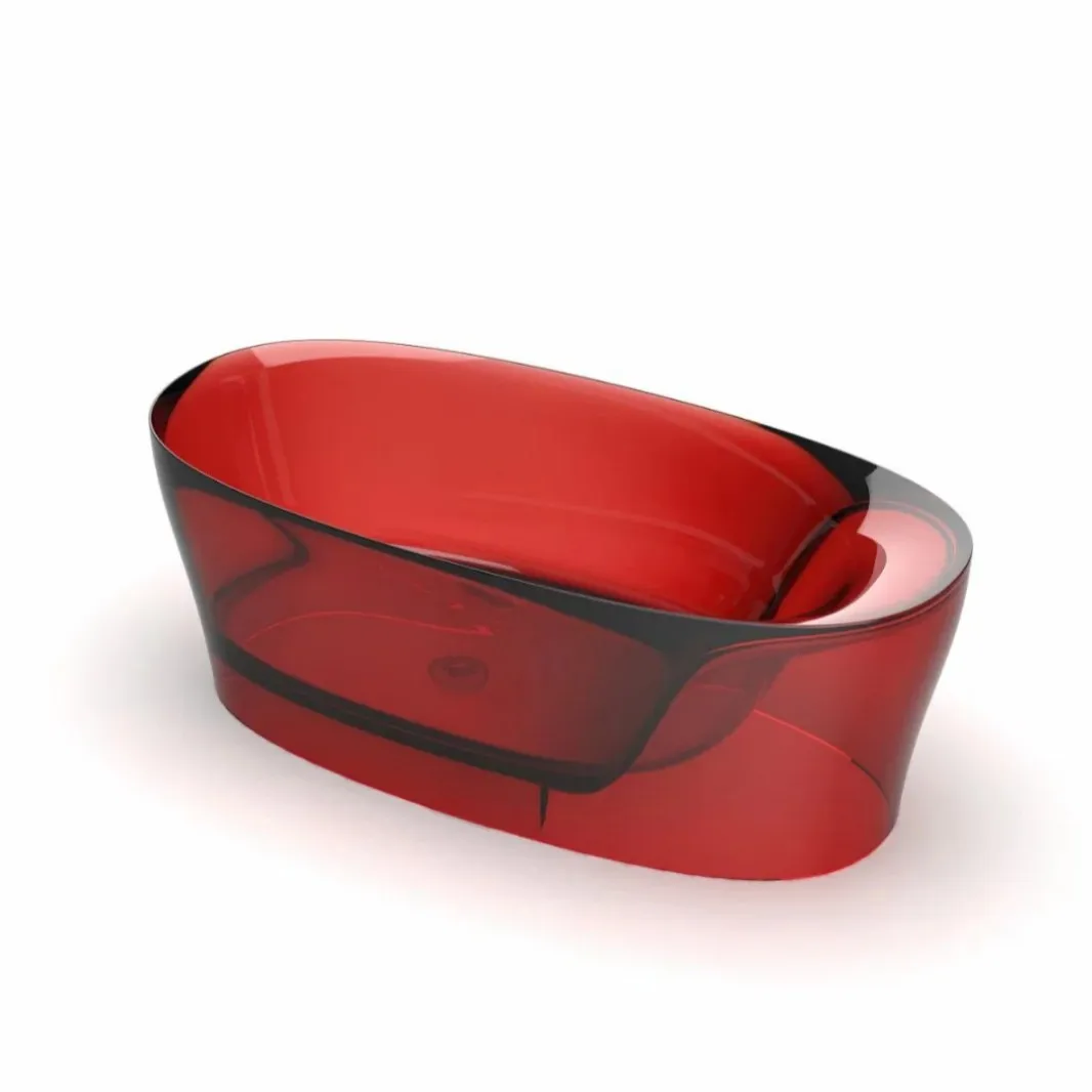 

67-дюймовая роскошная овальная смоляная ванна уникального дизайна, отдельно стоящая, бордовая, прозрачная ванна A0901