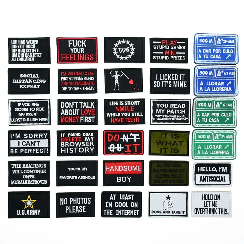 

Humor Phrases Embroidery Patches HOOK & LOOP Military Tactical Morale Armband Shoulder Badges Jacket Backpack Hats Accessories