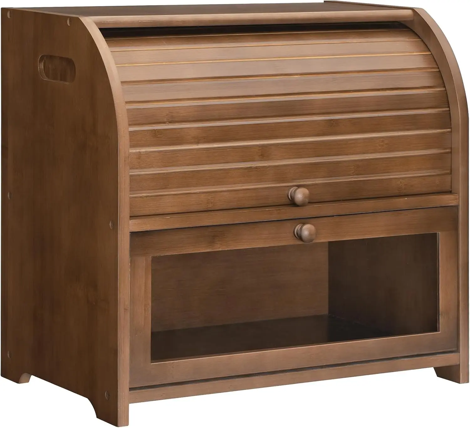 

Bamboo Roll-Top Bread Box with 2 Tiers, Large Capacity Kitchen Storage for Freshness, Brown
