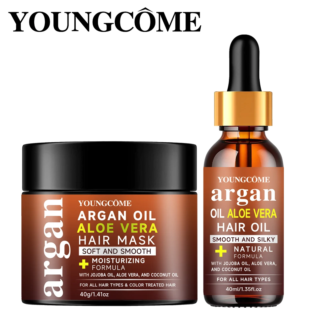 YOUNGCOME-mascarilla para el cabello de Aloe Vera de Marruecos, mejora el cabello dañado, repara el Frizz, fortalece la esponjosa, hace el cabello, mascarilla para el cabello liso