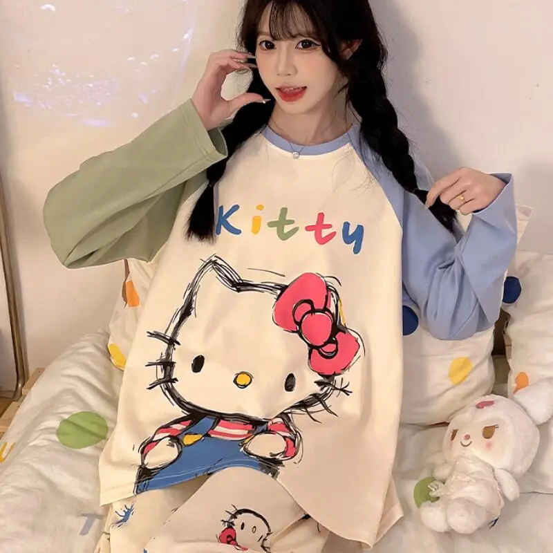 

Girls T Shirt Home Clothes Set Spring New Women's Long Sleeve Long Pants Home Clothes Autumn Fashion Youth Student Two Piece Set