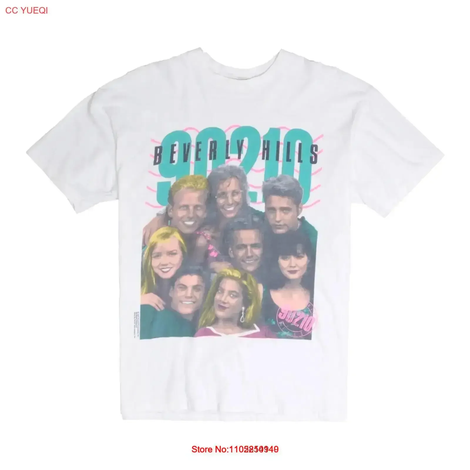 Vintage Beverly Hills 90210 camiseta tamaño grande blanco programa de televisión Promo 1991 90s vintage lavado estirado Casual ligeramente streetwear