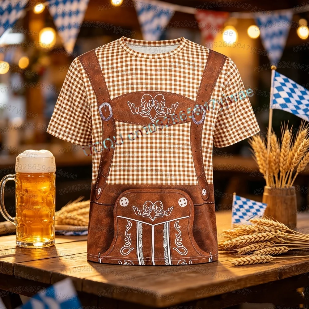 2026 Men's Oktoberfest T-Shirt 3d Printed Fake Lederhosen Fake Suspender Short Sleeve Top Beer Festival Kids Adult T-Shirt