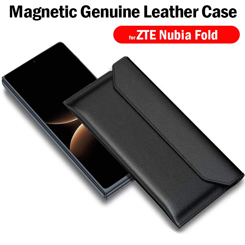 

For ZTE Nubia Fold 5G Case Genuine Leather Magnetic Cowhide Sleeve Wallet Protection Folding Holster Pouch Bag Funda Capa Cover