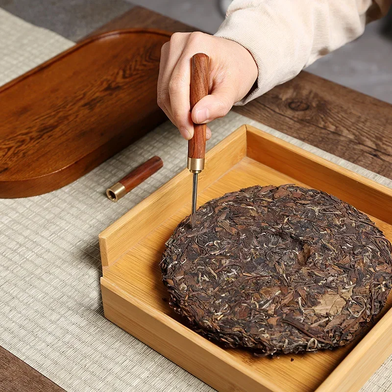 Sandalwood Tea Needle Stainless Steel Tea Knife With Wooden Handle Puer Tea Tools Cone Needle Breaking Prying Tea Brick Ice Pick