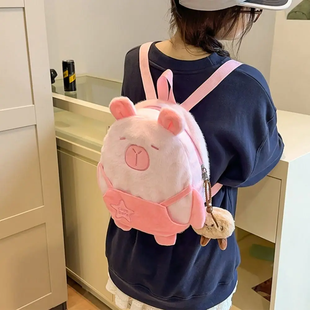 Animal Cartoon Capybara Plush Backpack Large Capacity Fashion Capybara Crossbody Bag Cotton Stuffed Capybara Plush Bag Couple