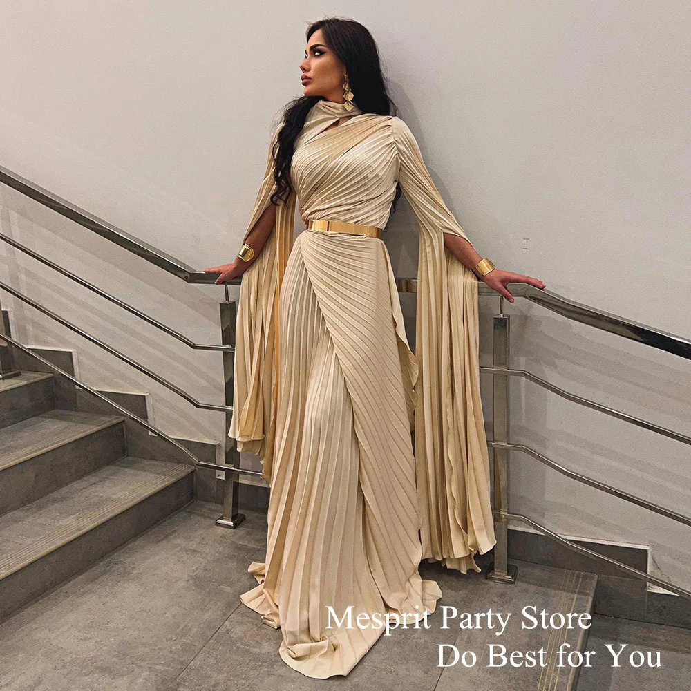 Saud Arabian Evening Dress with Cape Pleat A Line Party Dresses for Formal Occasions Custom Size Long Arabic Prom Gown